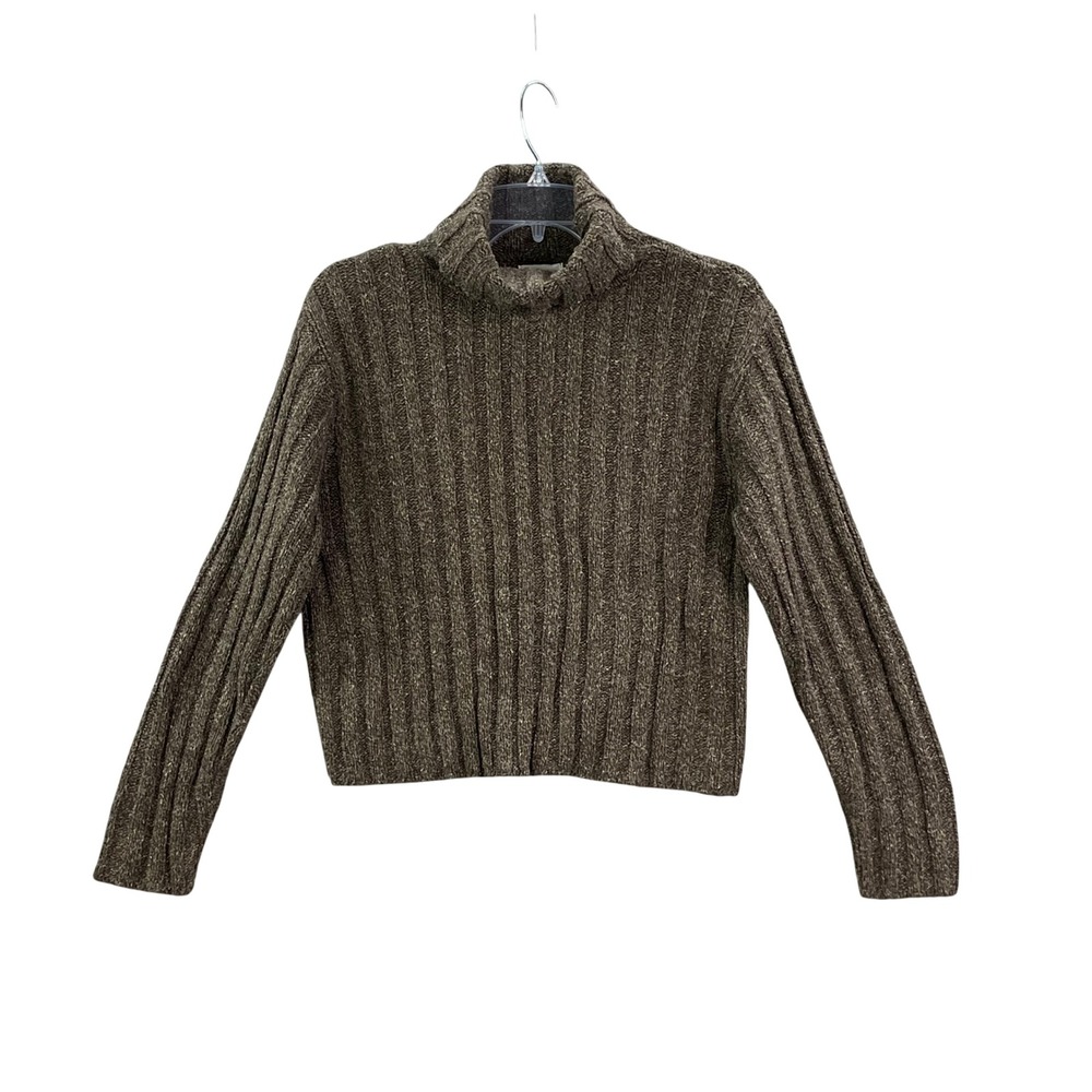 Vintage Sundance Sweater Women's Small Brown Turtleneck Ribbed Knit Silk Blend